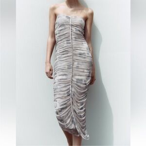 NWOT Zara Ruched Tulle Strapless Dress